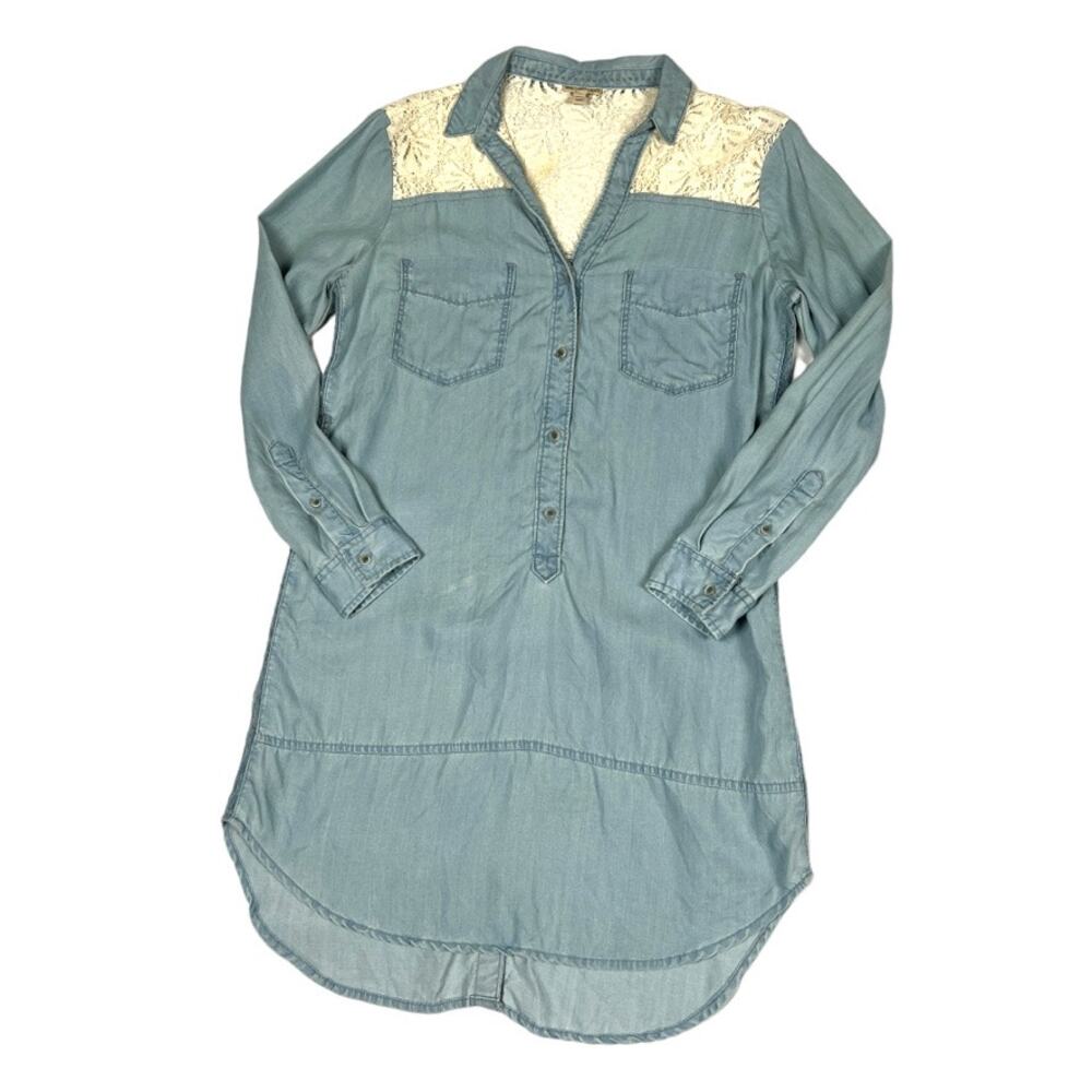 Anthropologie Holding Horses Dress Novela Blue Chambray‎ Lace Women's S Petite